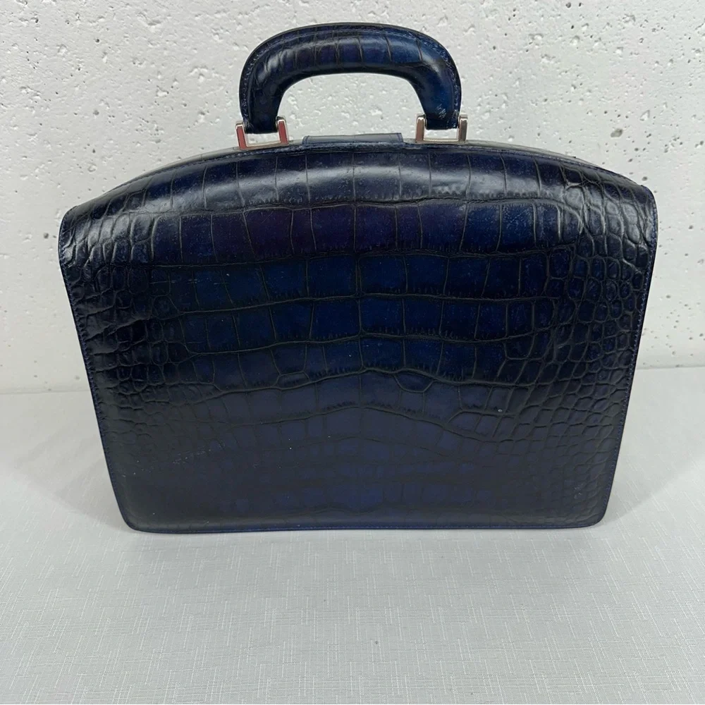 Bosca Blue Alligator Leather Partners Briefcase and Key - Picture 5 of 16
